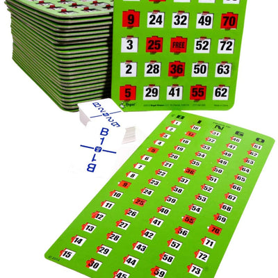 Green Easy Read Finger-Tip Shutter Slide Card Bingo Set with Master Board and Calling Cards