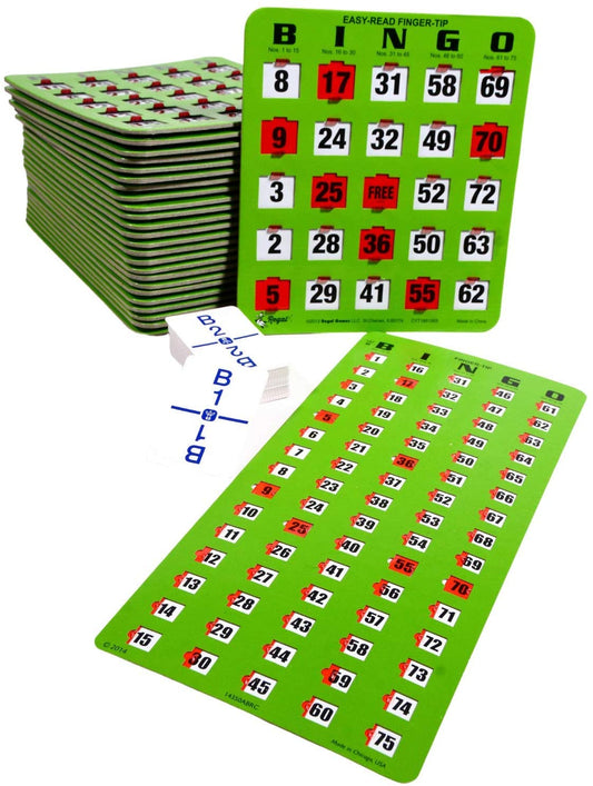 Green Easy Read Finger-Tip Shutter Slide Card Bingo Set with Master Board and Calling Cards