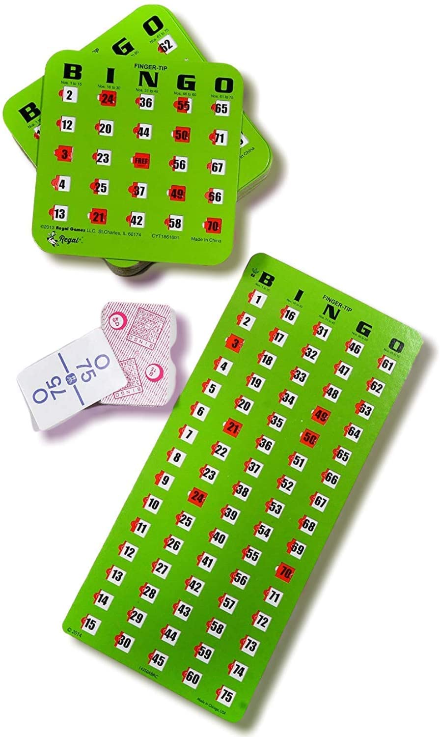 Standard Finger-Tip Shutter Slide Card Bingo Set with Master Board and Calling Cards - Green