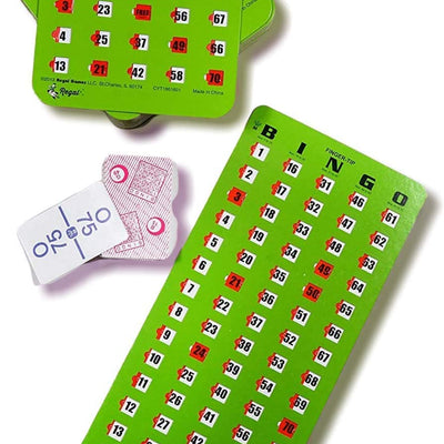 Standard Finger-Tip Shutter Slide Card Bingo Set with Master Board and Calling Cards - Green