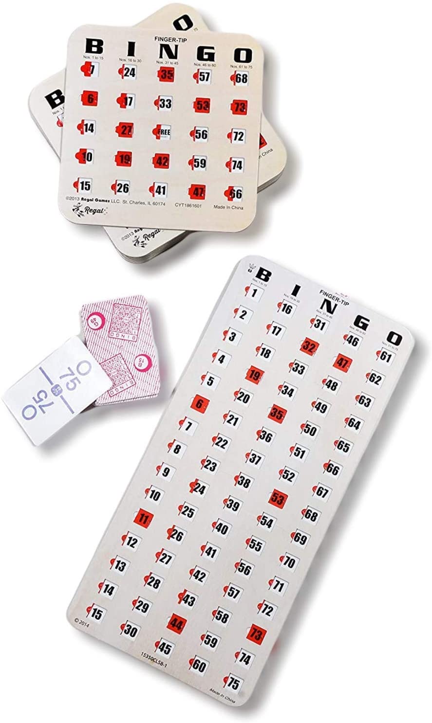 25 Standard Finger-Tip Shutter Slide Card Bingo Set with Master Board and Calling Cards Woodgrain