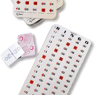 25 Standard Finger-Tip Shutter Slide Card Bingo Set with Master Board and Calling Cards Woodgrain