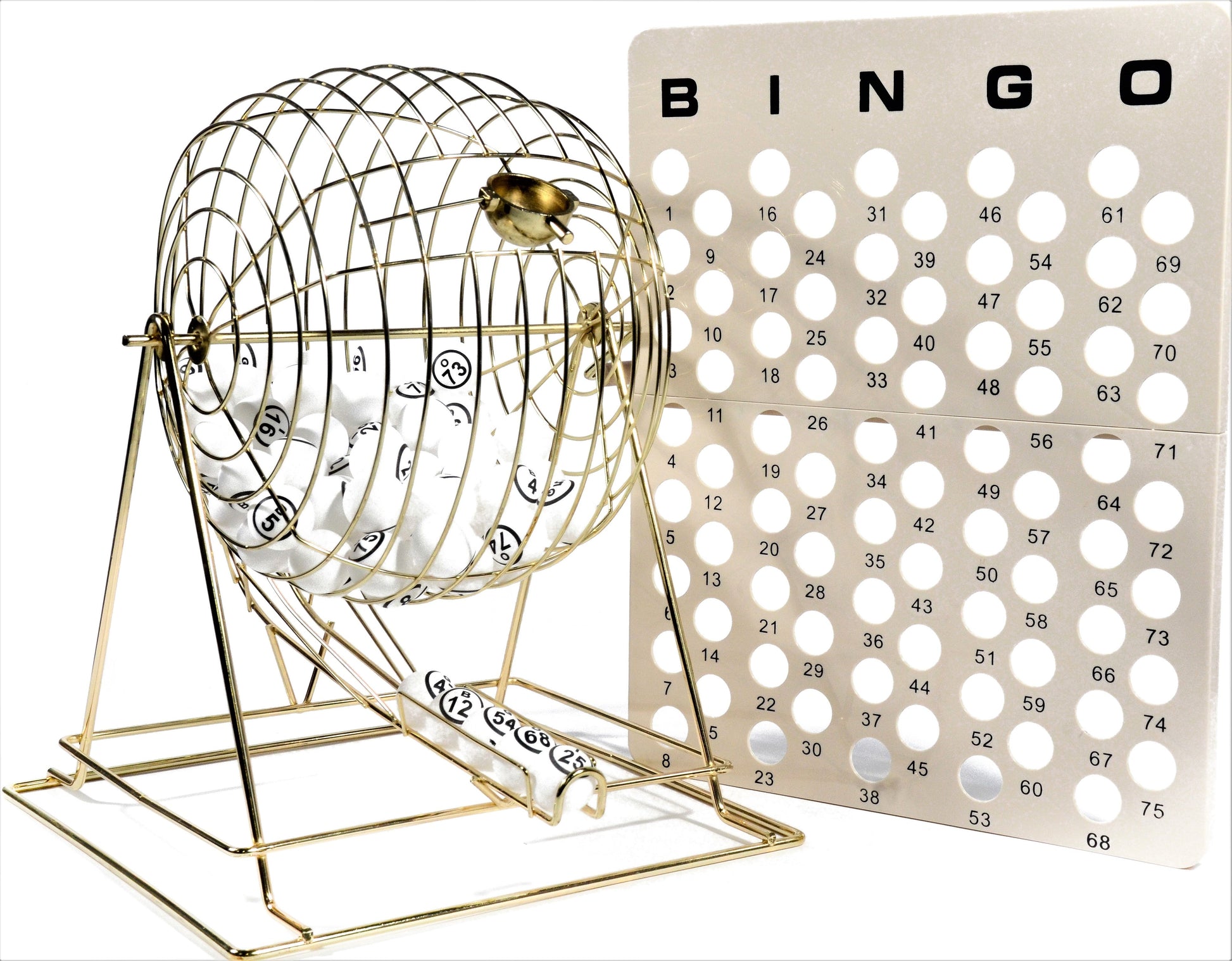 brass professional bingo cage, bingo accessories, easy to use bingo ball holder, bingo cage, senior bingo cage